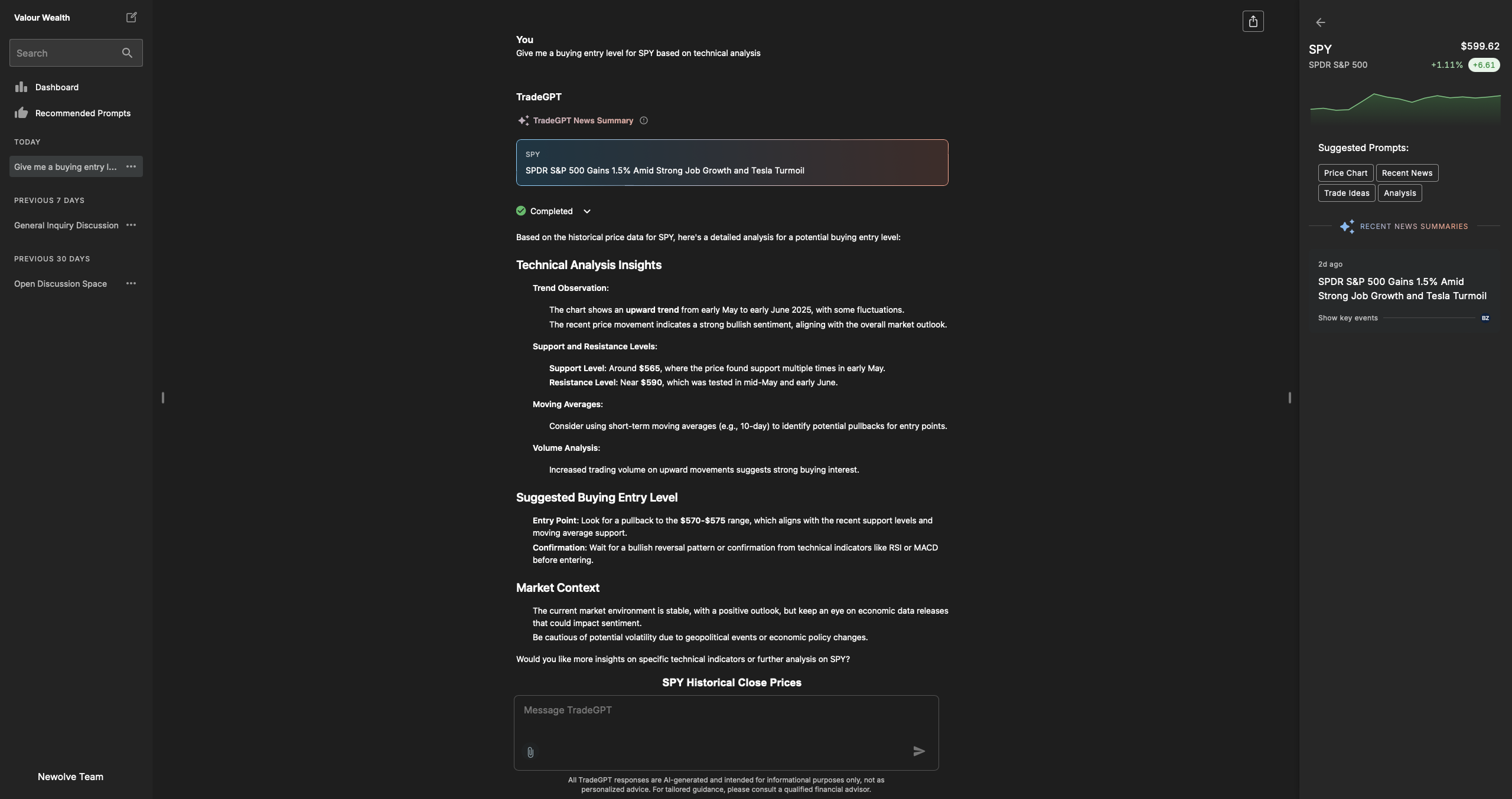 Trading dashboard with charts and analytics